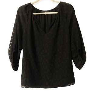 White House Black Market Top Size XXS Black Cheetah Layered 3/4 Sheer Sleeve